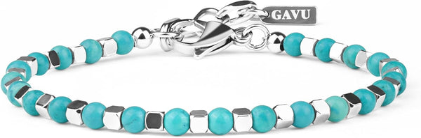 GAVU Stainless Steel Clasp Mens Stone Beaded Bracelet