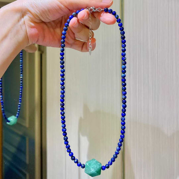 Natural Lapis Lazuli Green Strawberry Quartz Chic Collar Necklace