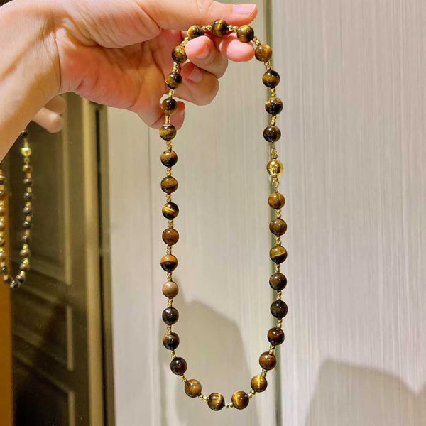 10mm Natural Tiger Eye Stone Chic Necklace