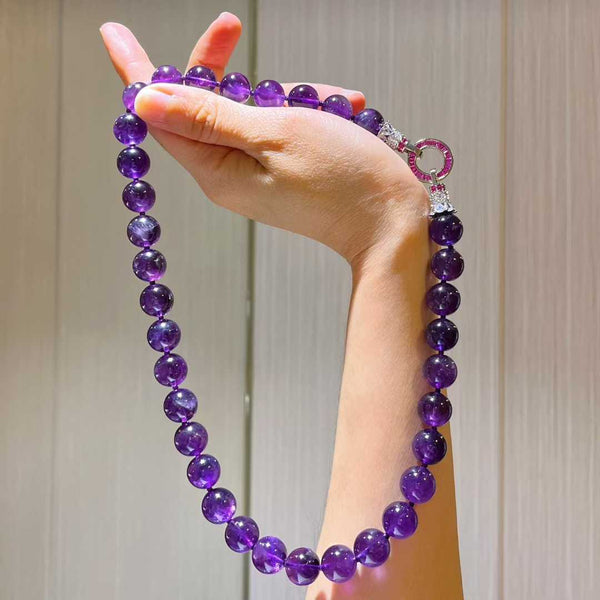 Premium 12mm Uruguayan Royal Purple Natural Amethyst Necklace