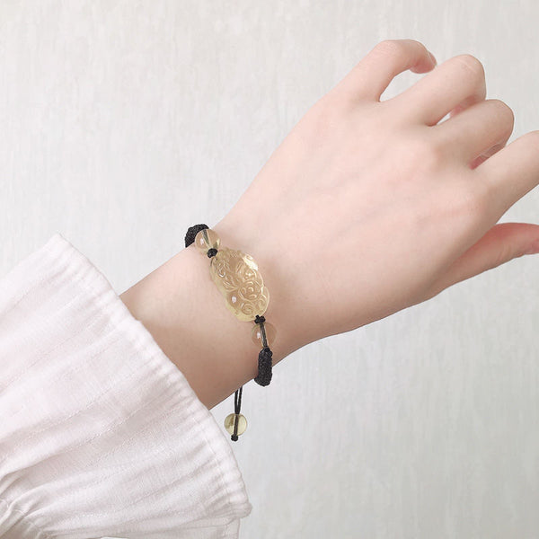 Natural Citrine Pi Xie Bracelet Couple Clear Quartz Handmade