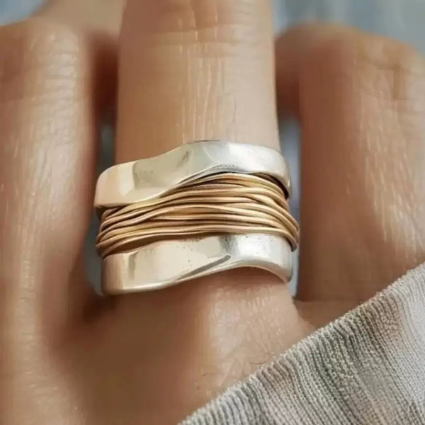 Two Tone Steel Wire Wide Minimalist Rings Men Women