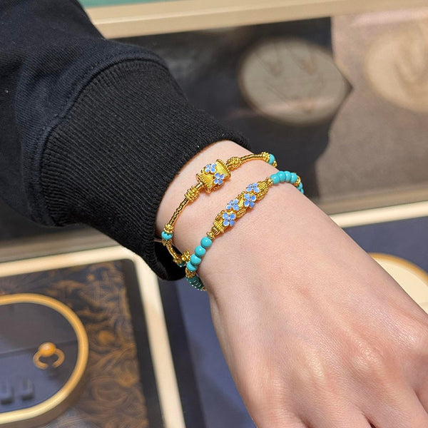 Turquoise Blue White Bracelet Energy Gold Bead Light Luxury Hand Jewelry
