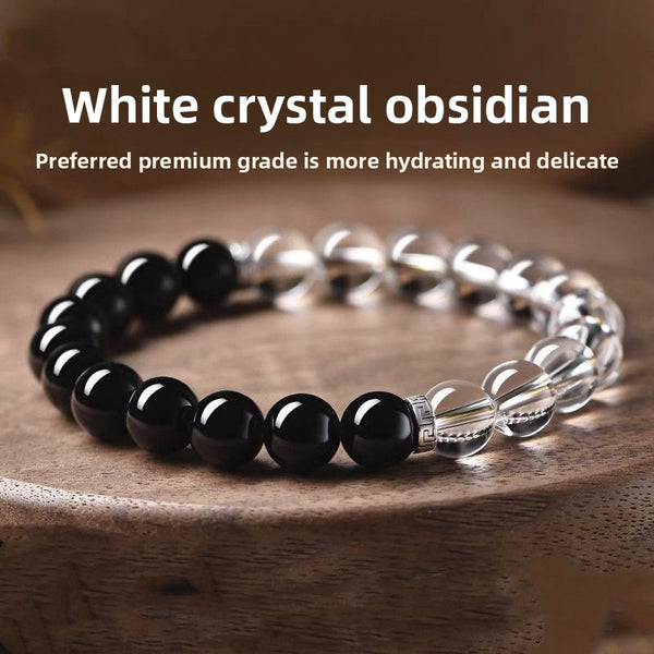 Aqua & Gold Energy - Natural Obsidian White Crystal Bracelet Women Men Couple Lucky Charm