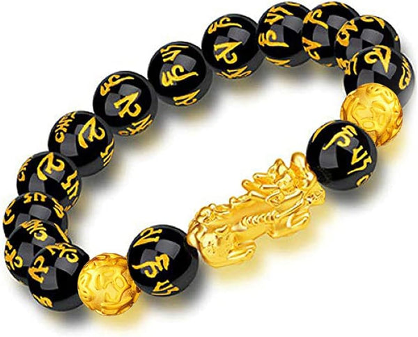 Pixiu Feng Shui Black Obsidian Wealth Bracelet for Men/Women