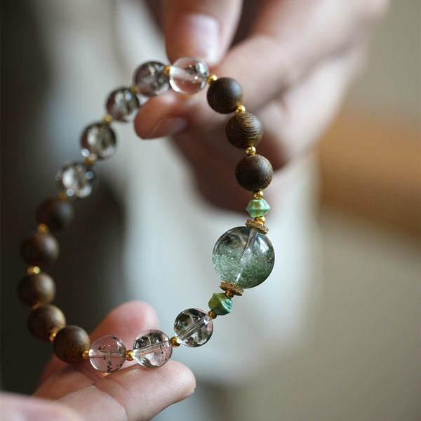 Super Wood Energy Natural Jade Ghost Bead Bracelet with Agarwood 8mm