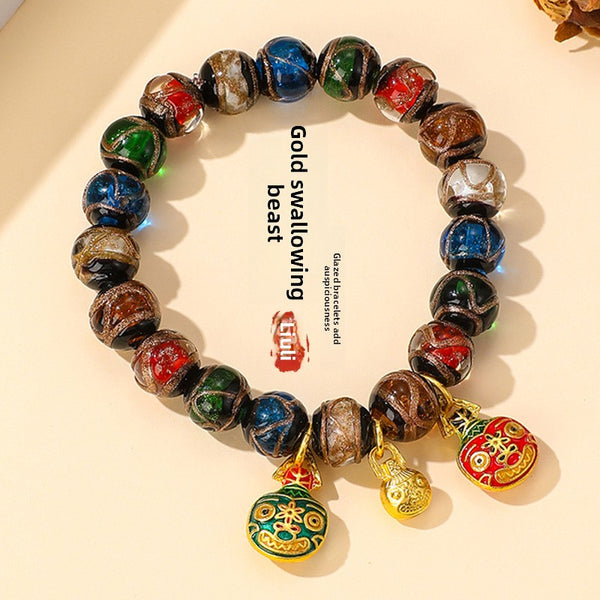 Censer AshColored Glaze Beaded Bracelet with Multi Gemstones