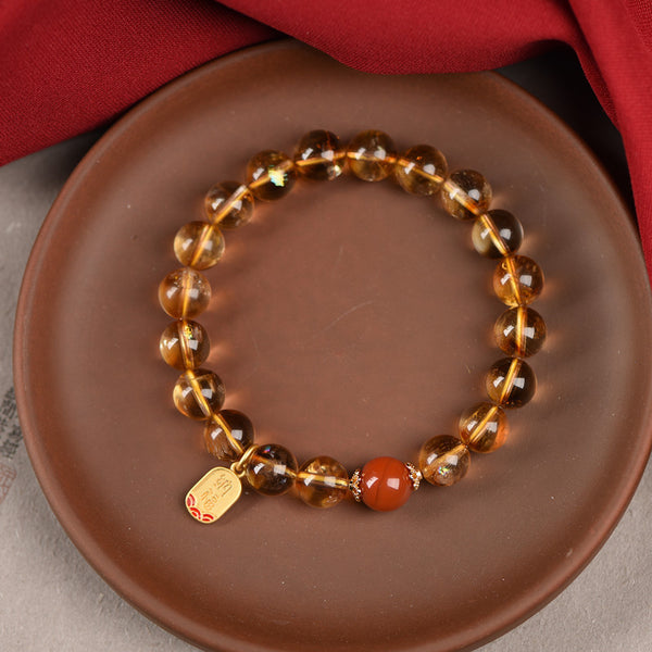 Gold & Earth Energy Crystal Bracelet Women Simple Design Buddha Beads Ruby Accessory 8mm