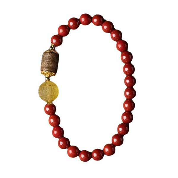 Fire Energy Cinnabar Gemstone Combined Honey Wax Zigzag Sandalwood Bracelet Birthday