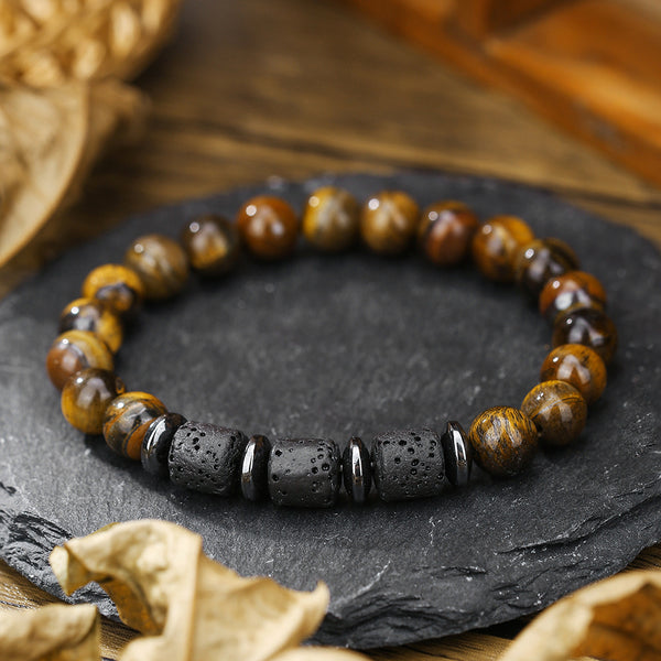Energy Infused Men's Tiger Eye Bracelet Volcanic Stone Couple Gift