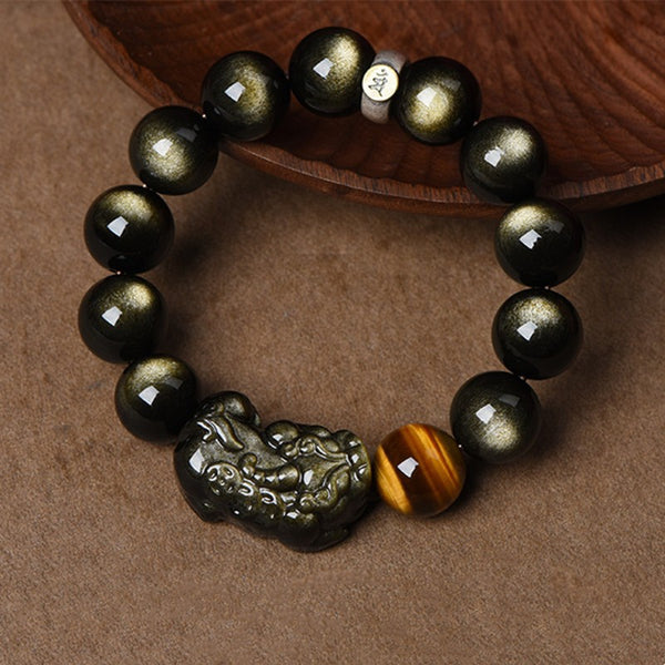 Putuo Temple Scenic Spot Taobao Same Gold Obsidian Brave Bracelet Men's Obsidian Men's Gift Stall