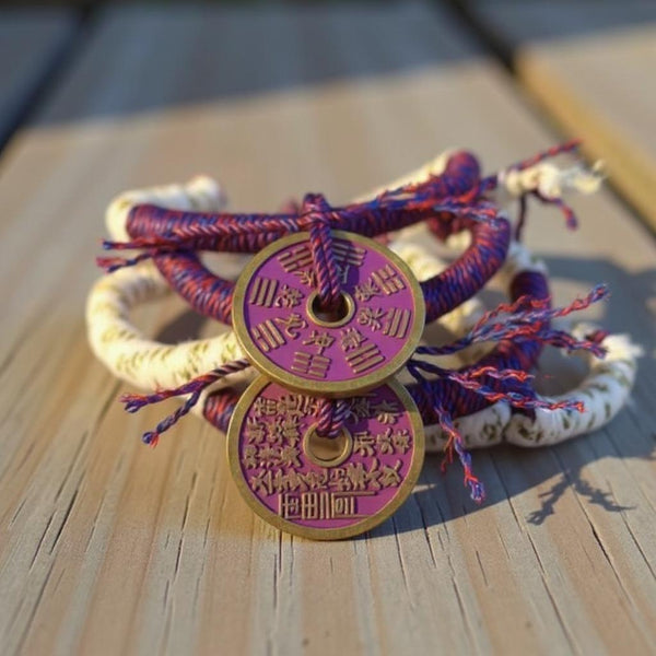 Mountain Ghosts Spend Money Purple ShanGui Coin Hand Bracelet Crafted Cotton Jewelry