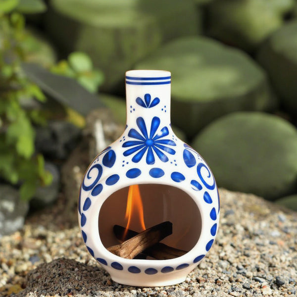 Holy Wood Incense Holder with Blue Porcelain Chimney Yoga Meditation