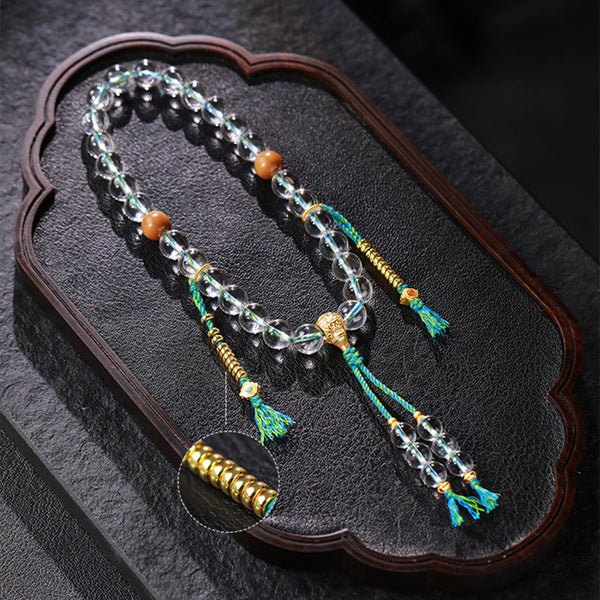 Oriental Elegance Natural Brazilian Clear Quartz Beaded Handheld Buddhist Beads