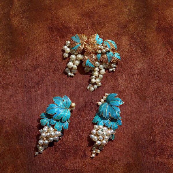 Blue Enamel Imitation Pearl Earrings Energy New Chinese Retro Style