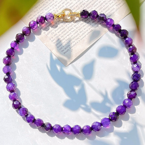 Faceted Amethyst Agate Choker Trendy Atmosphere Necklace