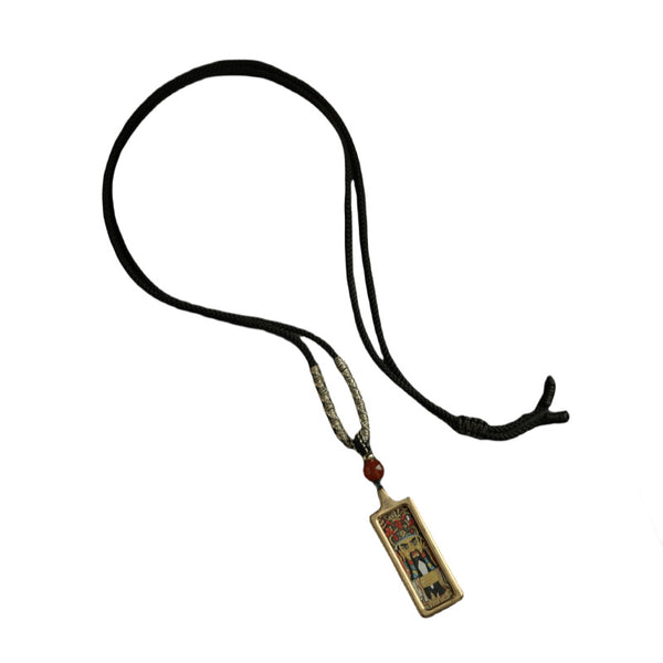 Hand Painted Gold Trimmed Titanium Steel Tangka Pendant Green Tara