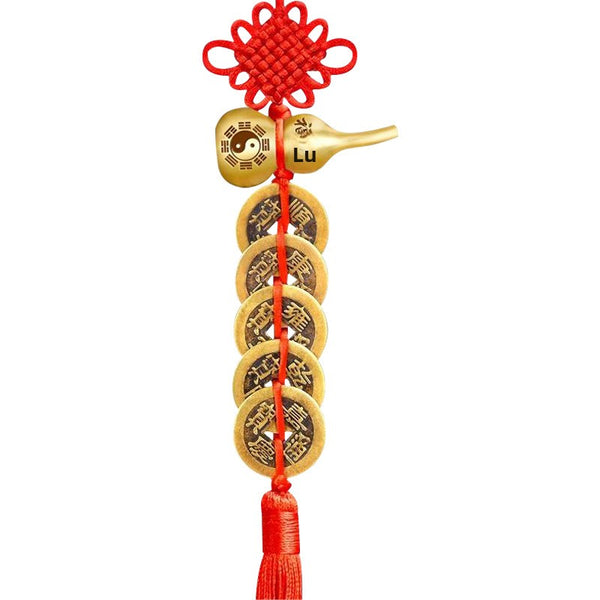 Five Emperors Copper Coins with Brass Gourd ZhuSha Ornament