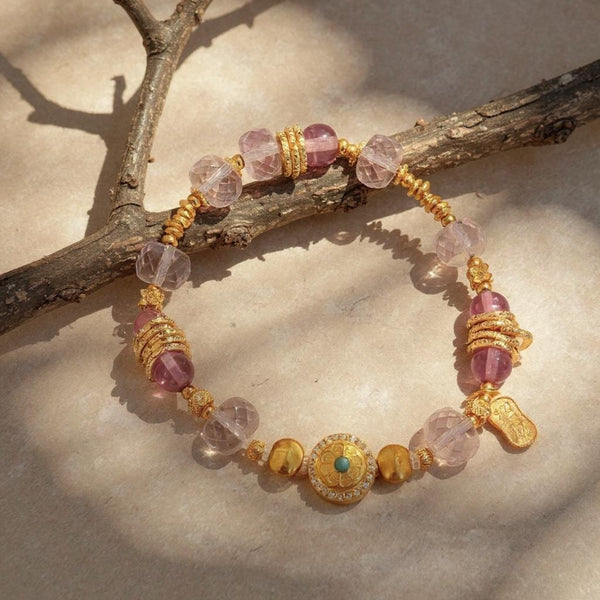 Nine Li Purple Fire Energy Beaded Bracelet Gold Purple Amethyst Luxury
