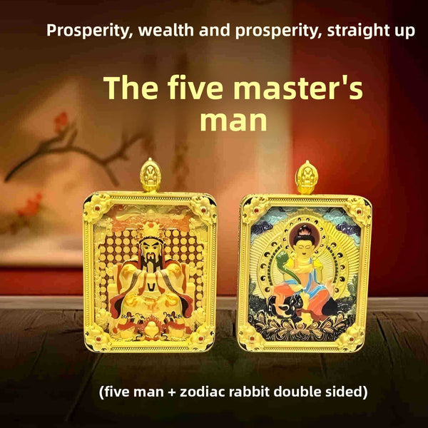 Dragon Five Lords Tibetan Style Thangka Brass Box Pendant